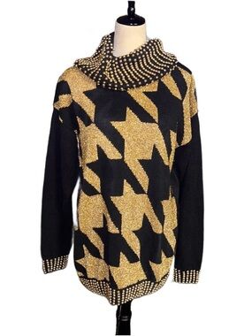 Spree International ~ Small ~ Vintage ~ Black W/ Gold Metallic ~ Beaded Dress